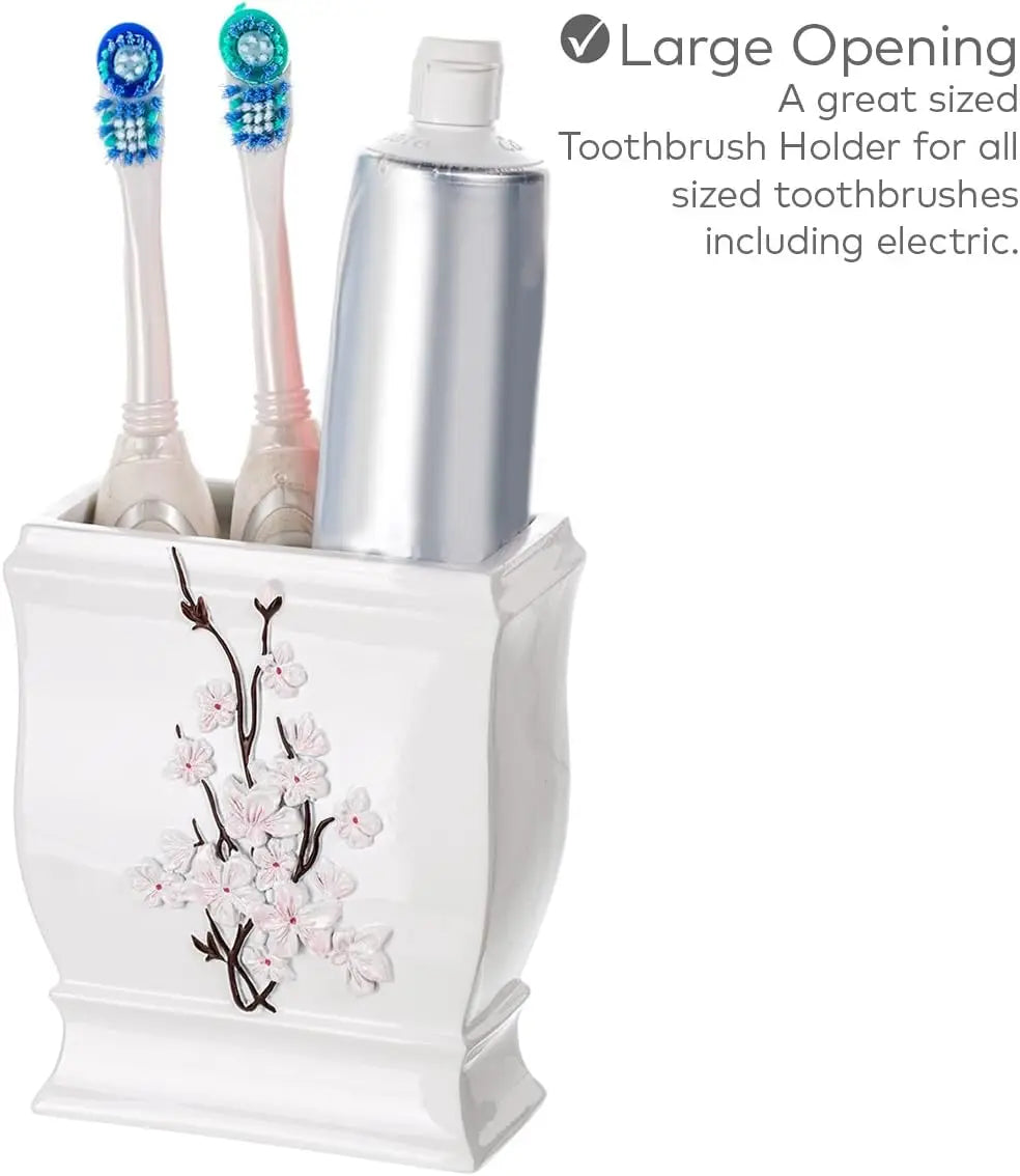 Cherry Blossom Bathroom Accessories Set 4 Piece Dispenser Toothbrush Holder Dish