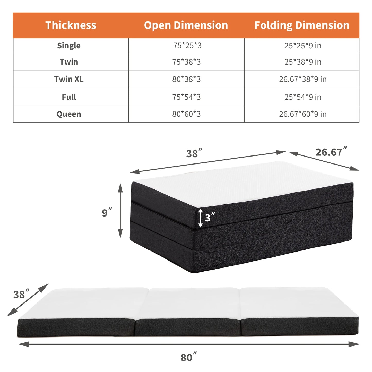JHK Three Fold Portable Floor Bed For Travel Camping And Yoga