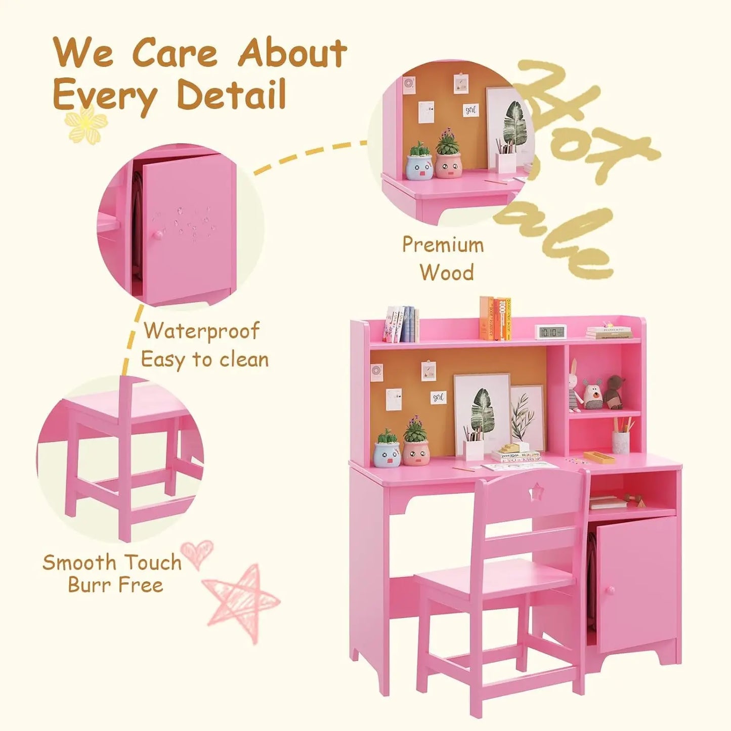 HobbyLane Kids Desk and Chair Set Wooden Writing Table With Hutch Storage