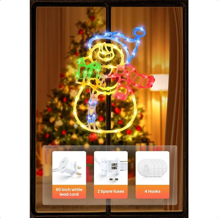 4 Pack Christmas Window Silhouette Lights Decorations Lighted Wreath Candy Cane Snowflakes Snow Man