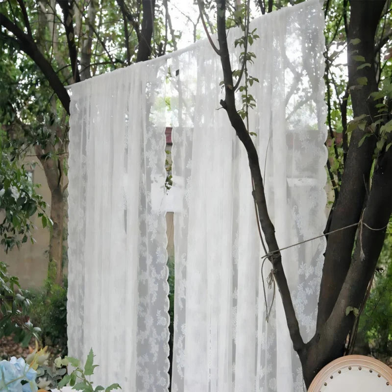 Two Panel Lace Curtain Translucent Mosquito Net For Window Privacy
