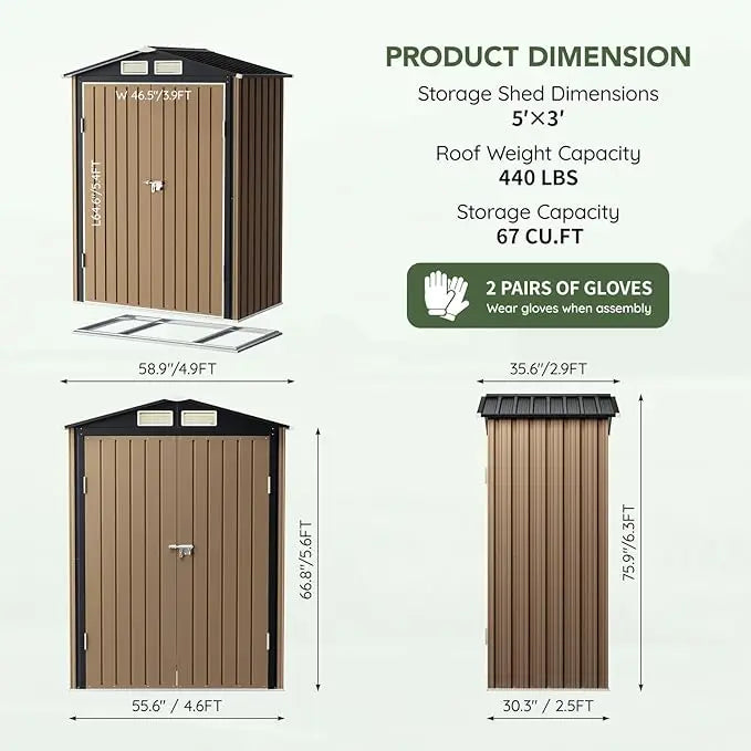 ZHUXIANG Outdoor Metal Storage Shed With Single Door Clear Window