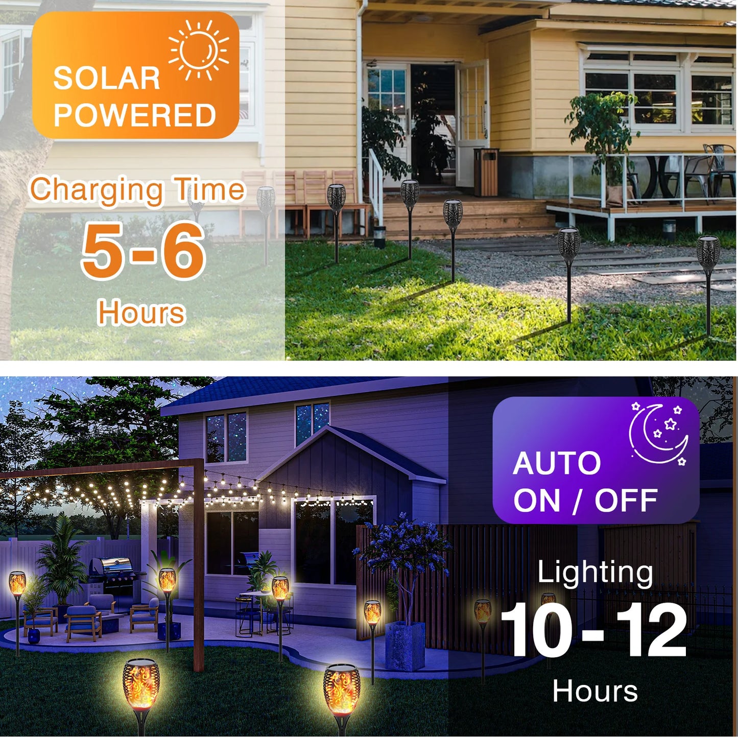 Solar Flame Torch Lights Outdoor LED Landscape Garden Pathway Waterproof