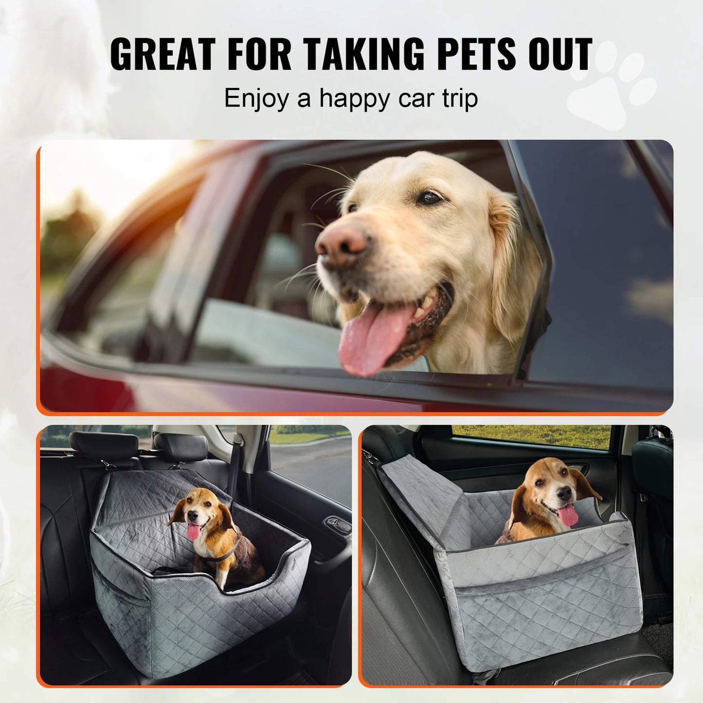 SucceBuy Dog Car Seat Booster With Storage Pocket And Sponge Filling