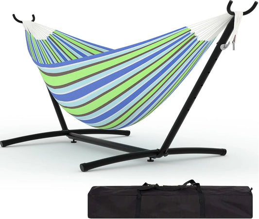Portable Double Hammock With Stand Heavy Duty Frame 450 Pounds