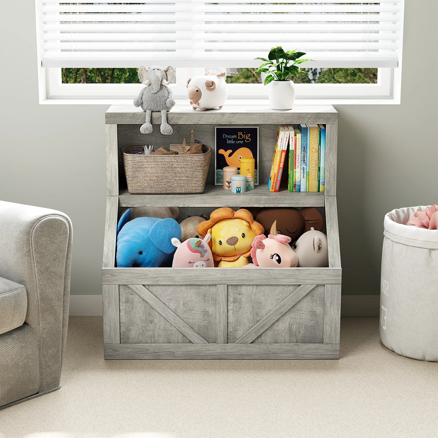Kids Wooden Toy Storage Organizer With Cubby Bookshelf