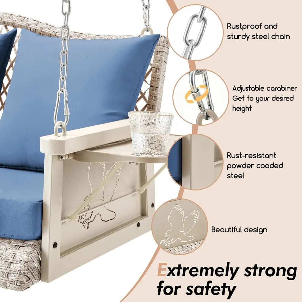 RBXC Upgraded Wicker Hanging Porch Swing 900Lbs 3Seat Outdoor Patio