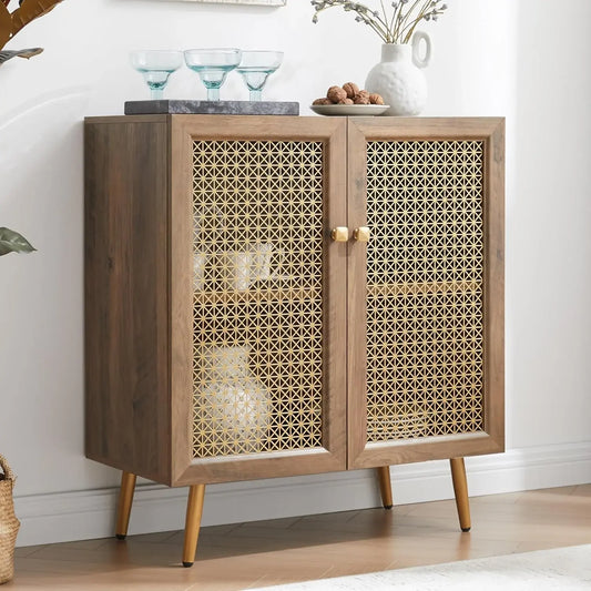 Multifunctional Storage Sideboard With Metal Mesh Doors For Living Dining