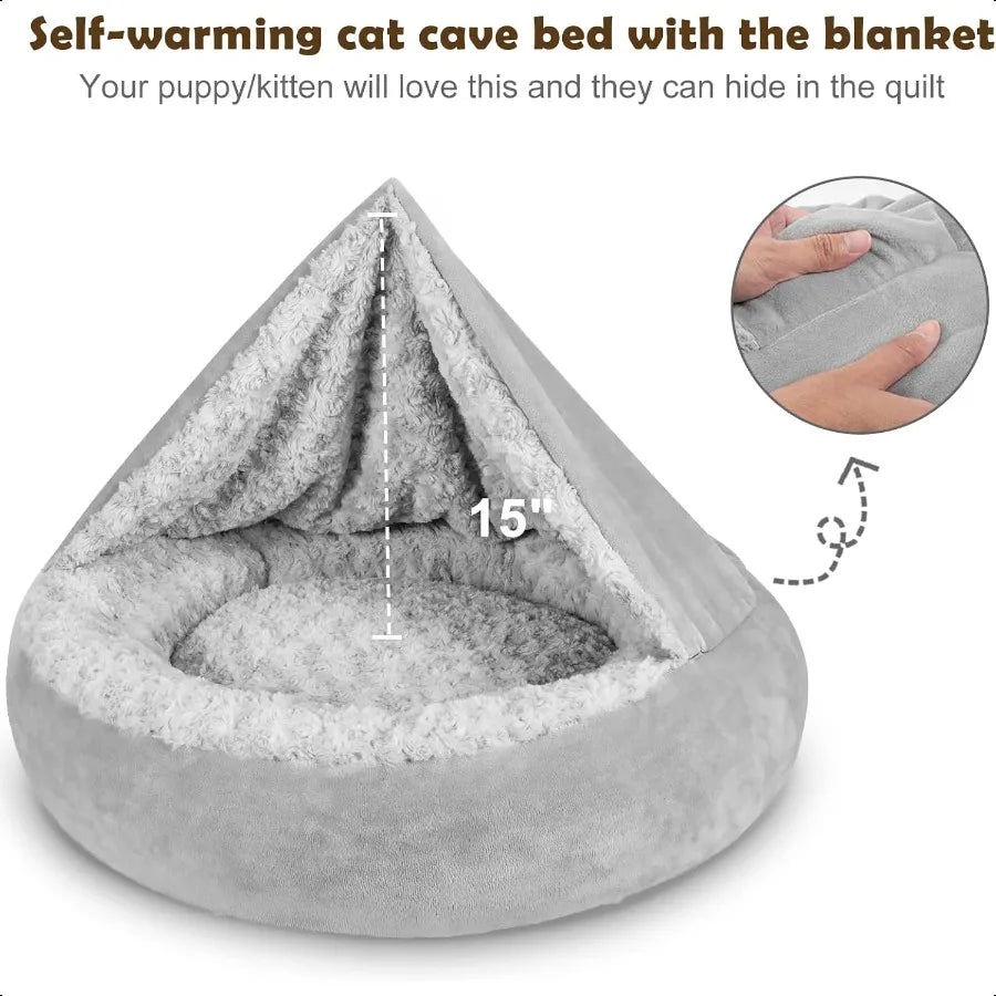 Small Dog Bed Hooded Donut Cave With Cozy Blanket Pets