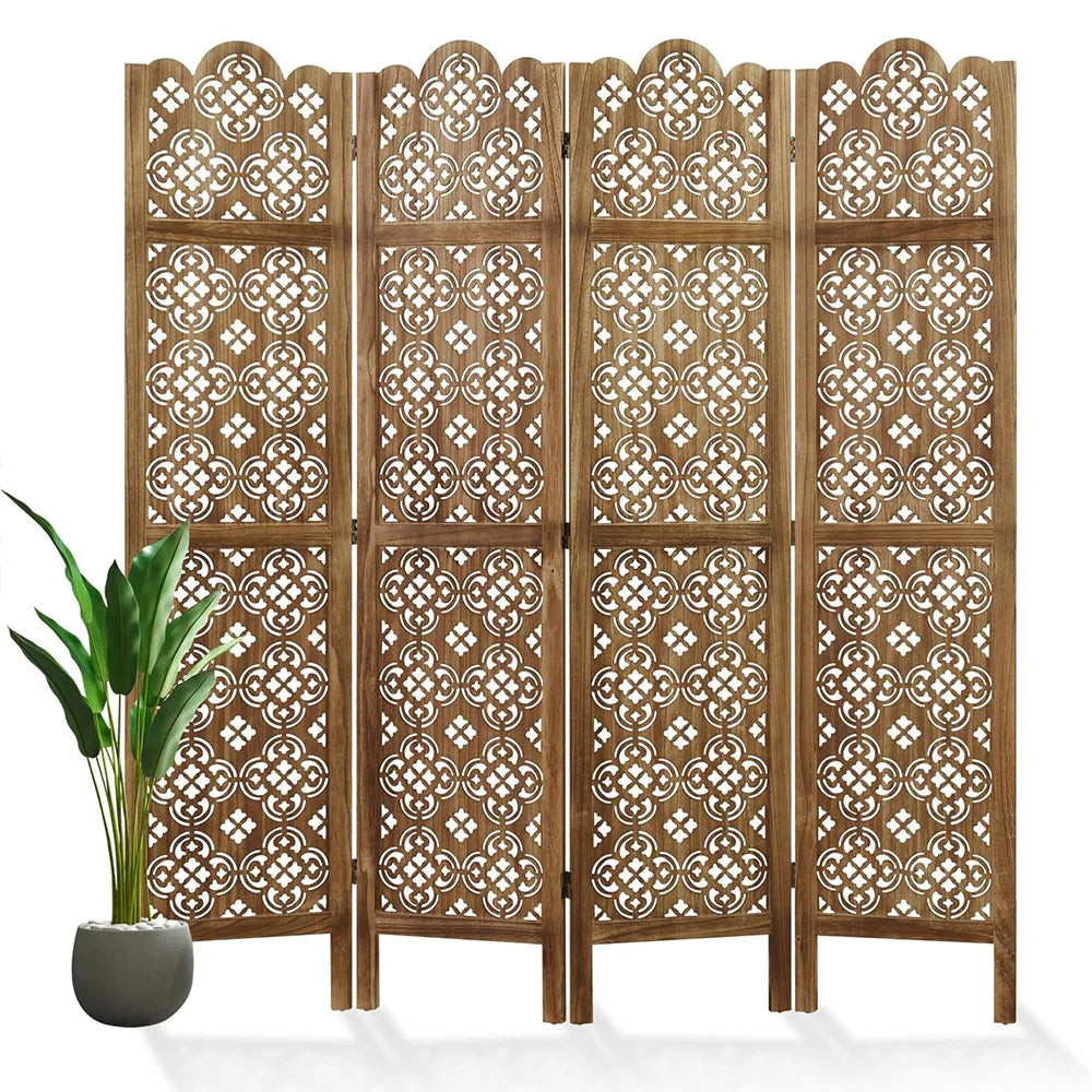 HiMISSH Folding Wood Room Divider Carved Privacy Screen For Home