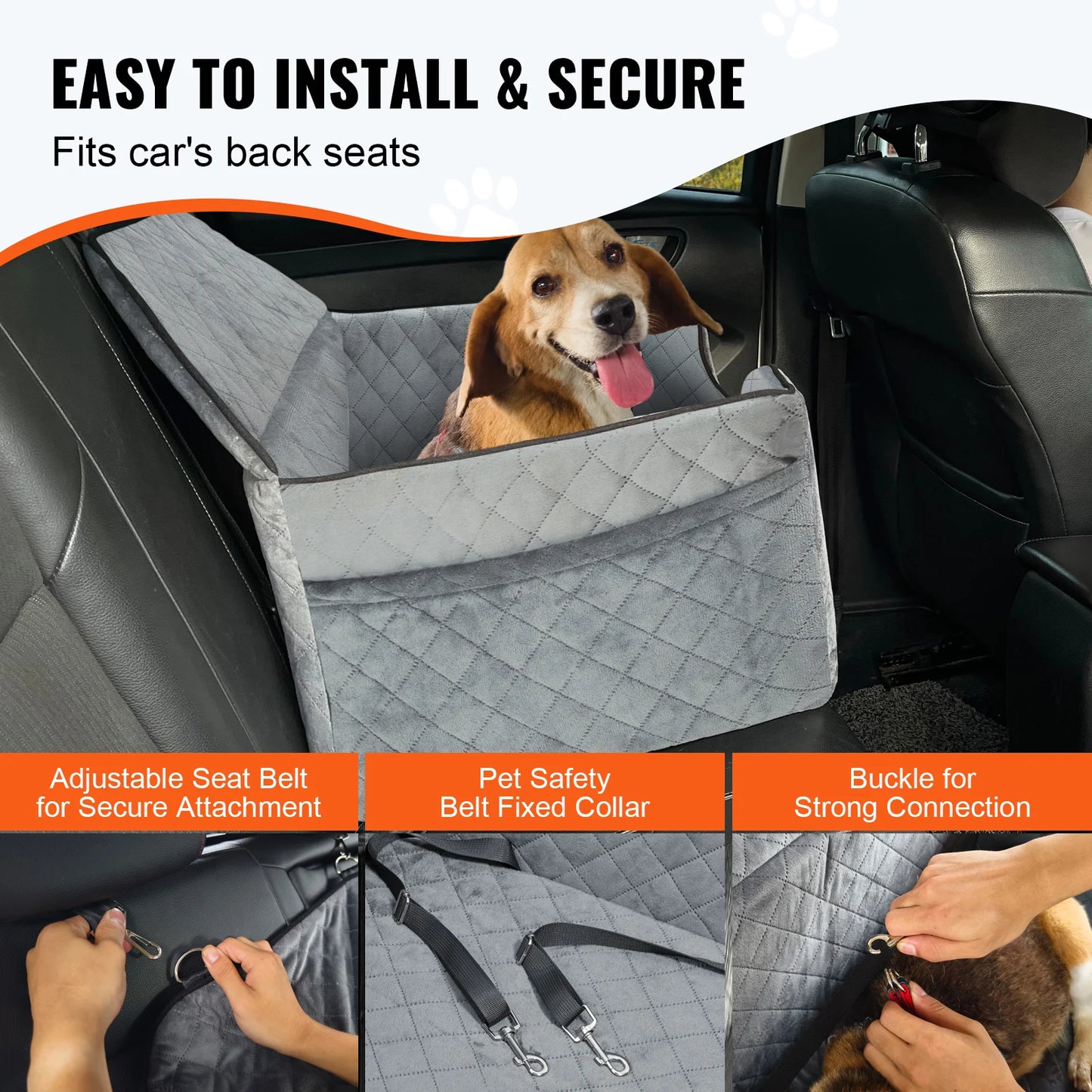 SucceBuy Dog Car Seat Booster With Storage Pocket And Sponge Filling