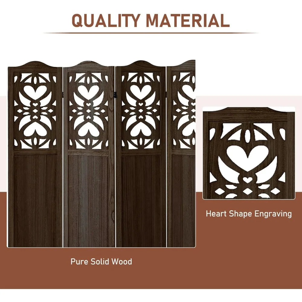 Wood Freestanding Room Divider Carved Folding Privacy