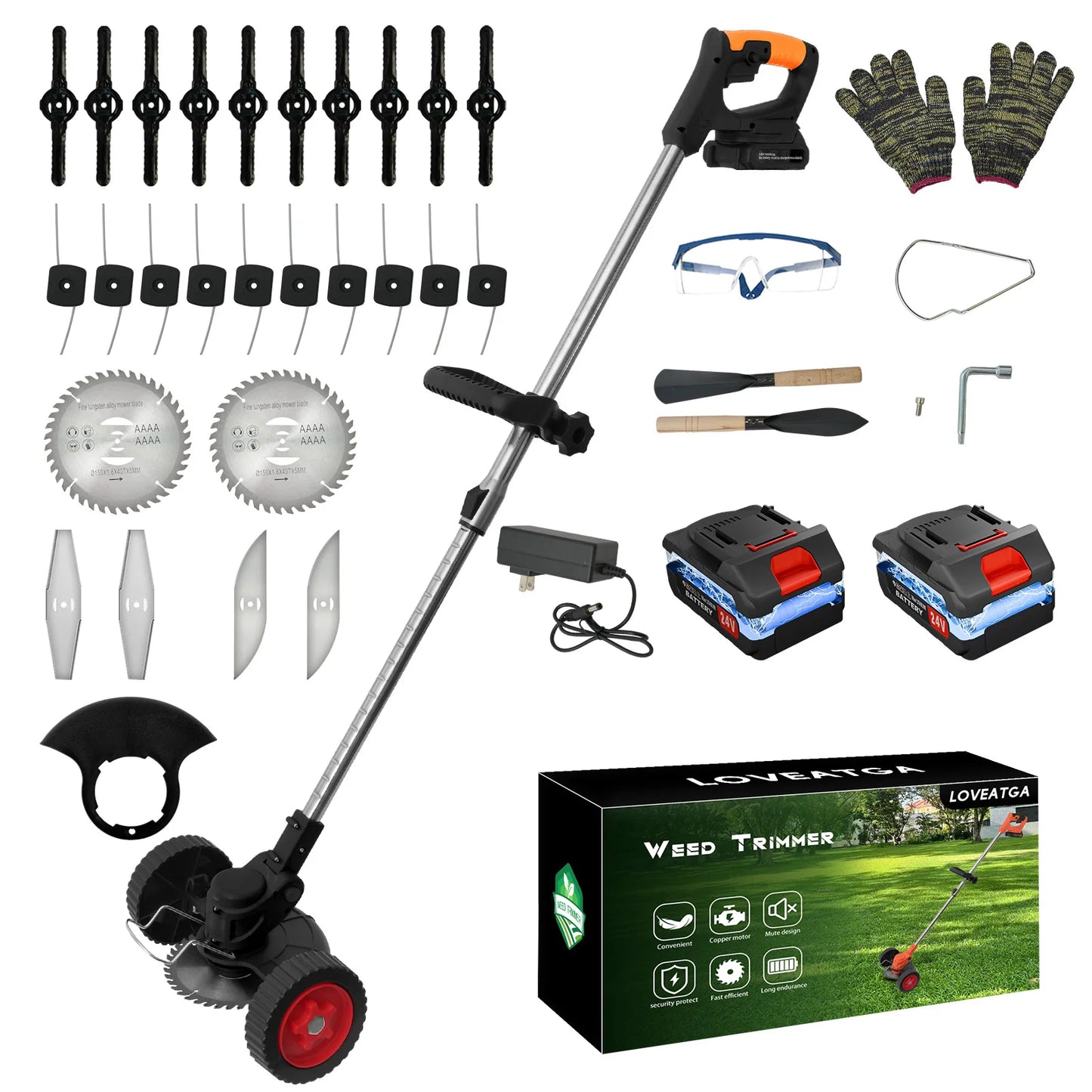 Cordless 3 In 1 Grass Trimmer Edger Mower With 2x2Ah Batteries