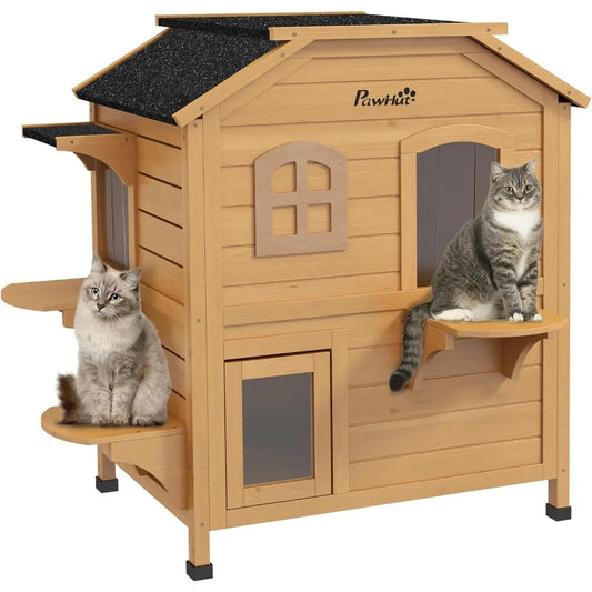 Pawhut Outdoor Cat House Weatherproof Wooden Enclosure