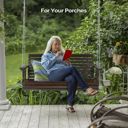 XMSJ Upgraded Patio Wooden Porch Swing for Garden and Courtyard