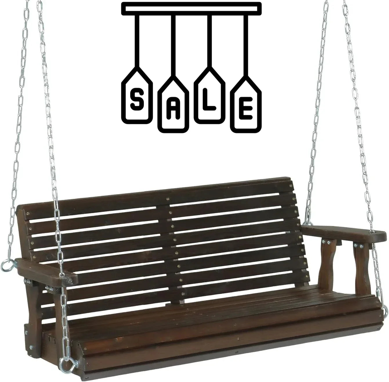 XMSJ Upgraded Patio Wooden Porch Swing for Garden and Courtyard