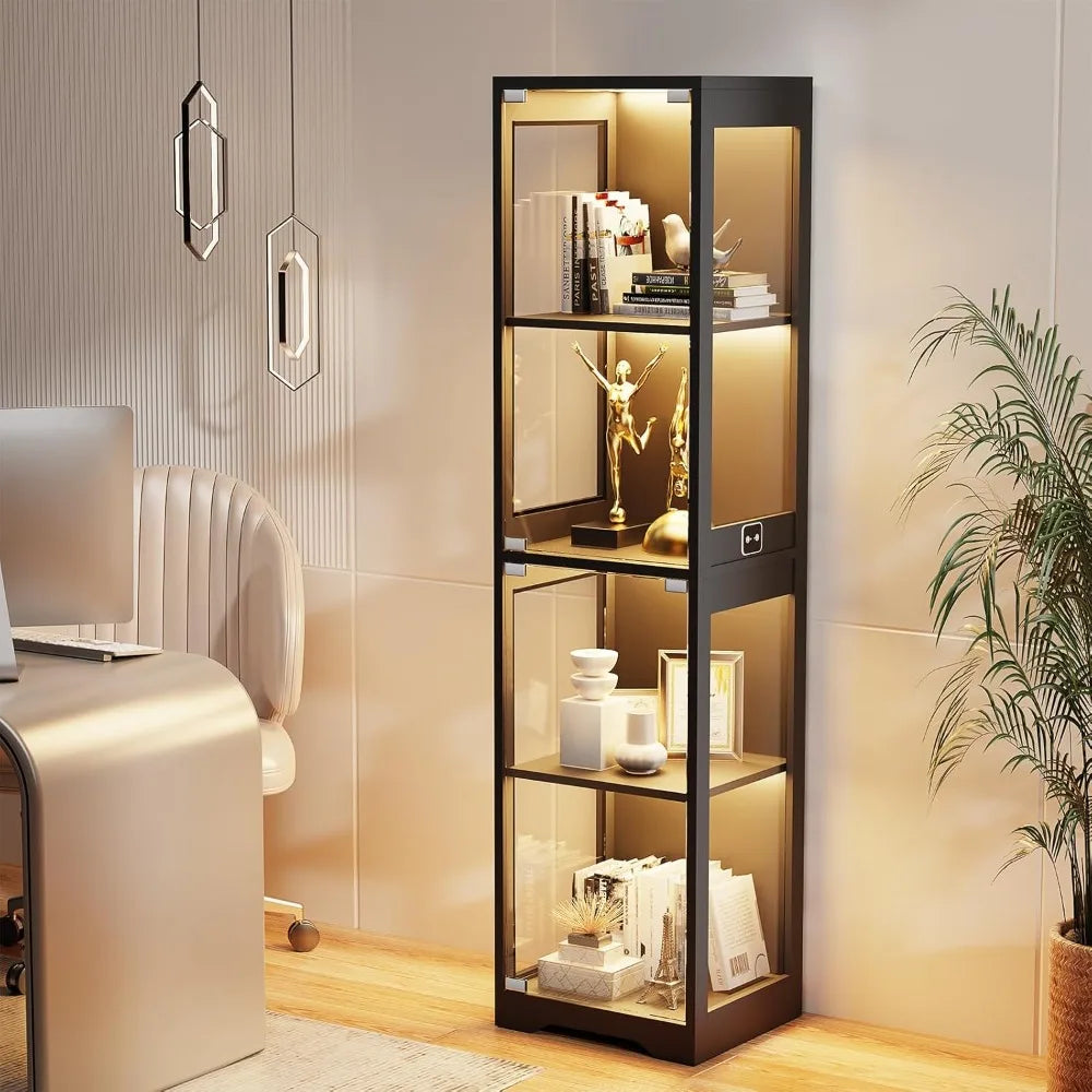 4-Tier Glass Display Cabinet With LED Lights And Motion Sensor