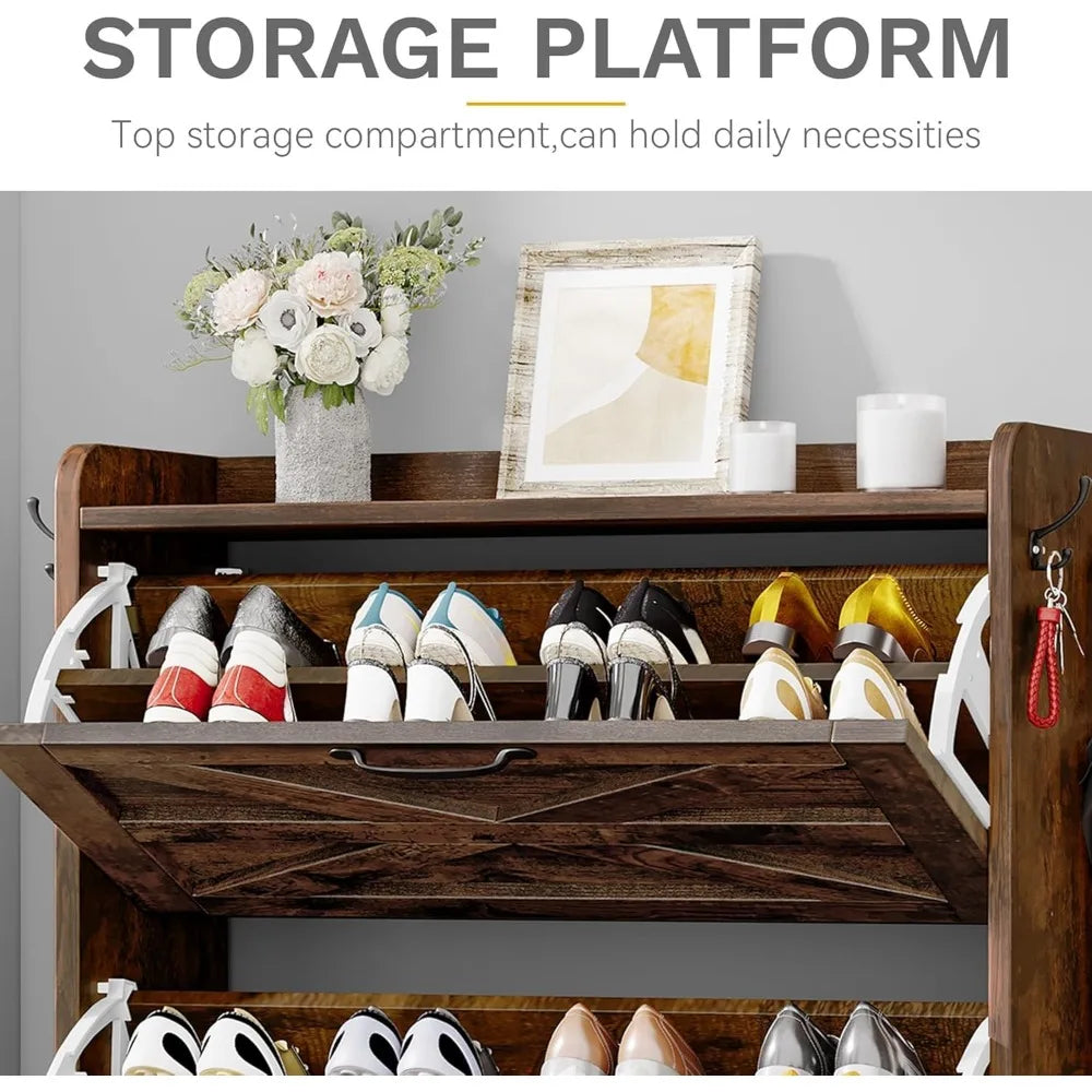 Hign Concerned Shoe Storage Cabinet With 3 Flip Drawers
