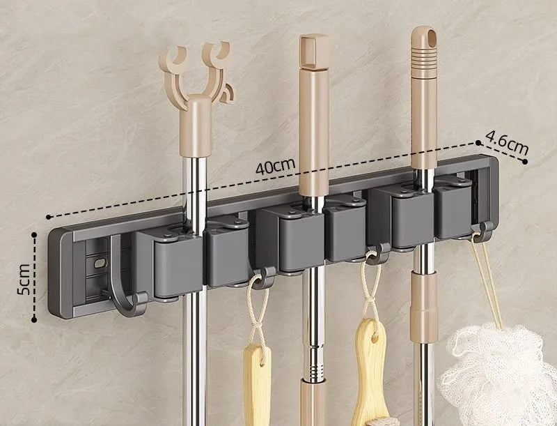 Mop And Broom Organizer Wall Mounted Mop Holder Rack With 5 Hooks