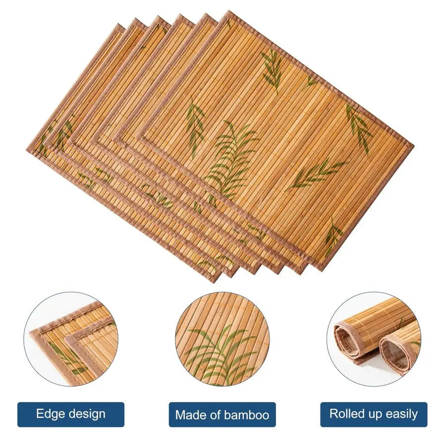 Bamboo Placemats Set of 6 With Leaf Pattern Heat Resistant