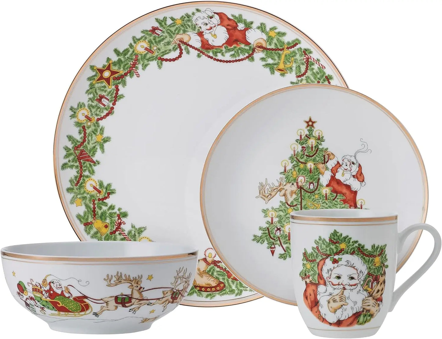 Nicholas Gold Banded Holiday Dinnerware Set Service For Four