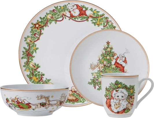 Nicholas Gold Banded Holiday Dinnerware Set Service For Four