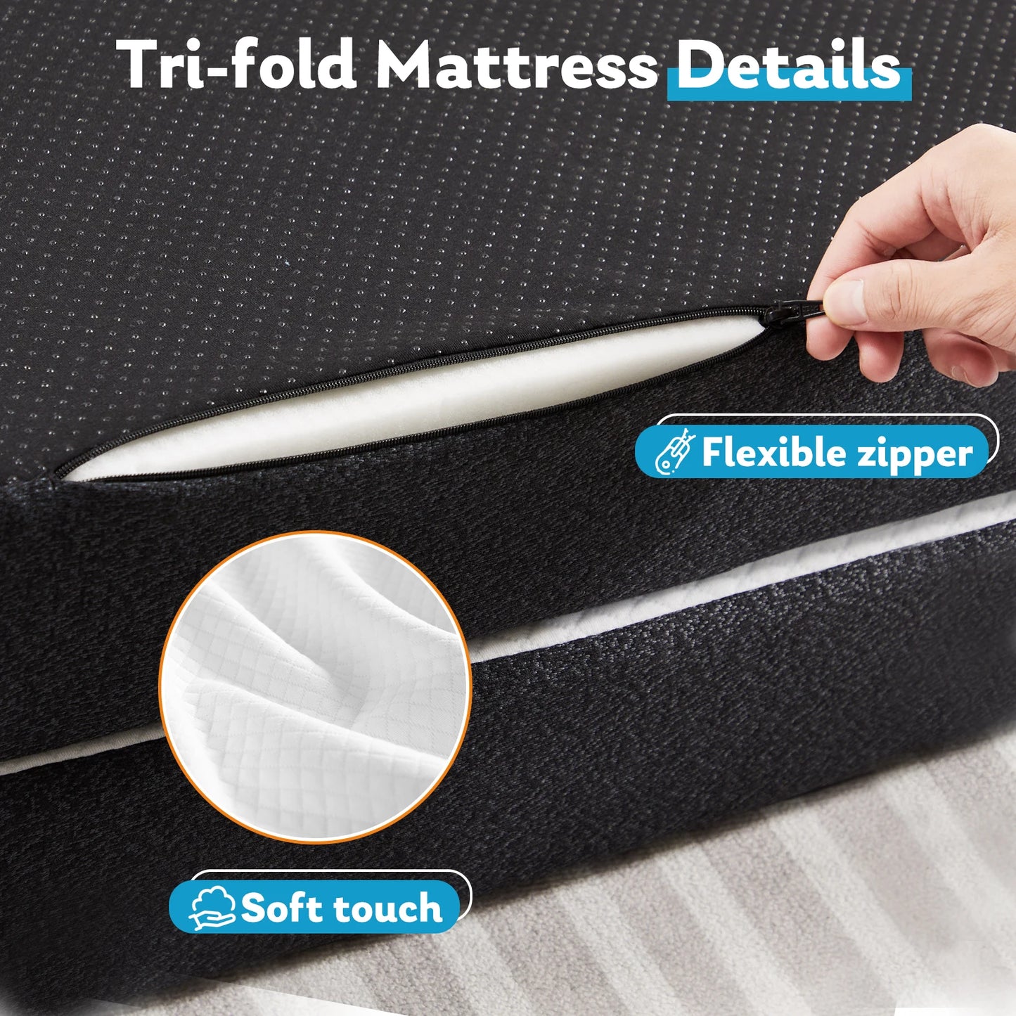JHK Three Fold Portable Floor Bed For Travel Camping And Yoga