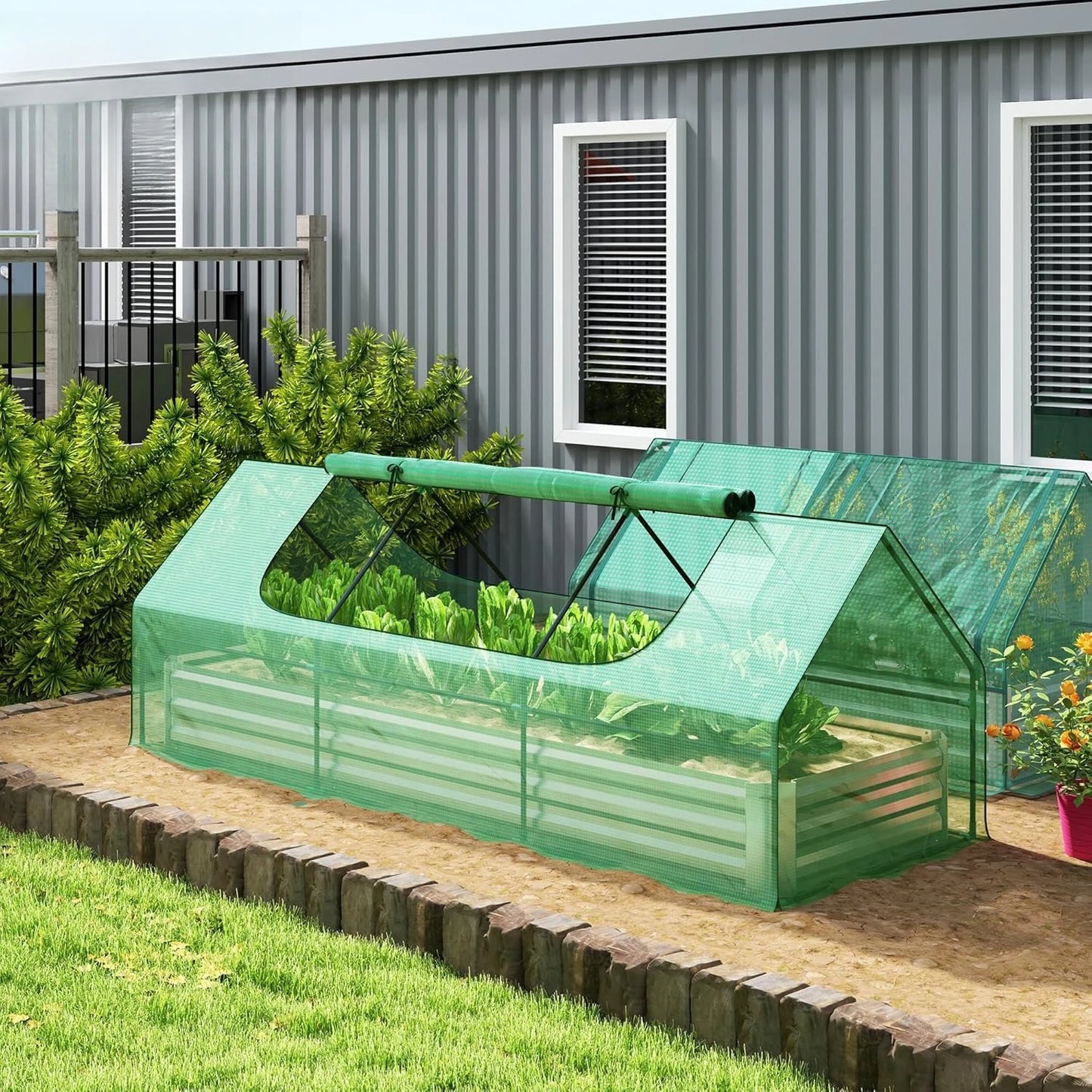 Galvanized Raised Garden Bed With Mini Greenhouse And Cover