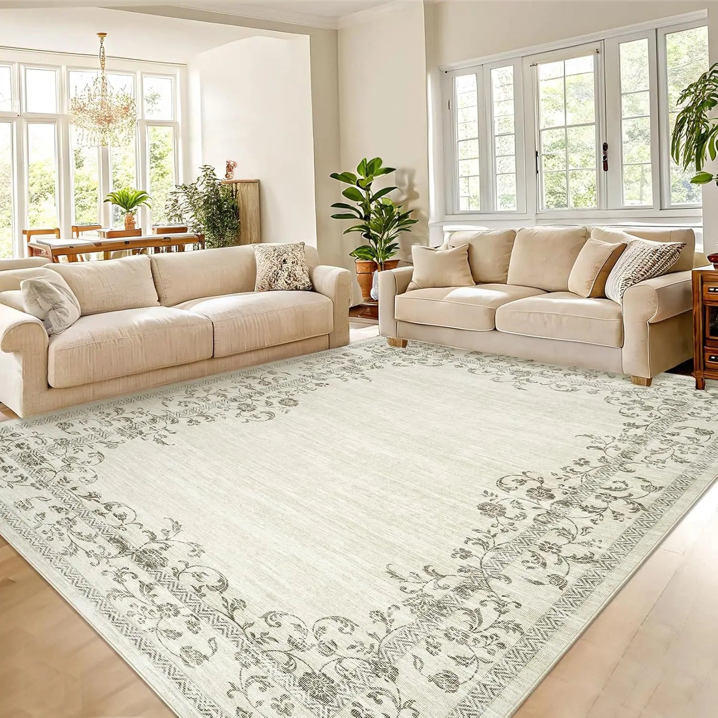 HiMISSH Washable Floral Area Rug 100 Percent Polyester Machine Made Living Room