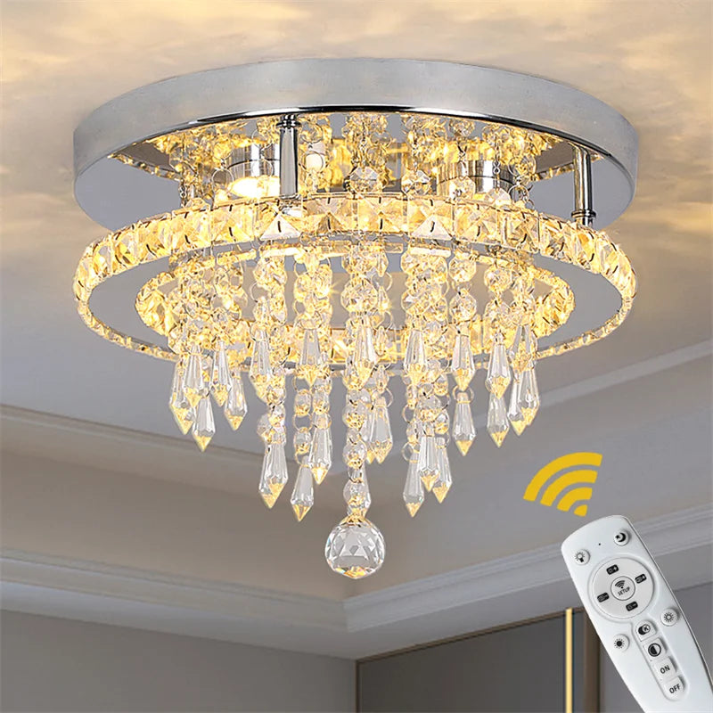 GreeLustr Dimmable Crystal LED Ceiling Pendant Light With Remote