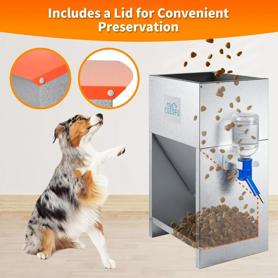Hign-concerned Automatic Gravity Fed Dog Feeder With Water Bowl