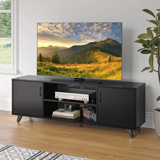 TV Stand Entertainment Center With Doors And Open Shelves