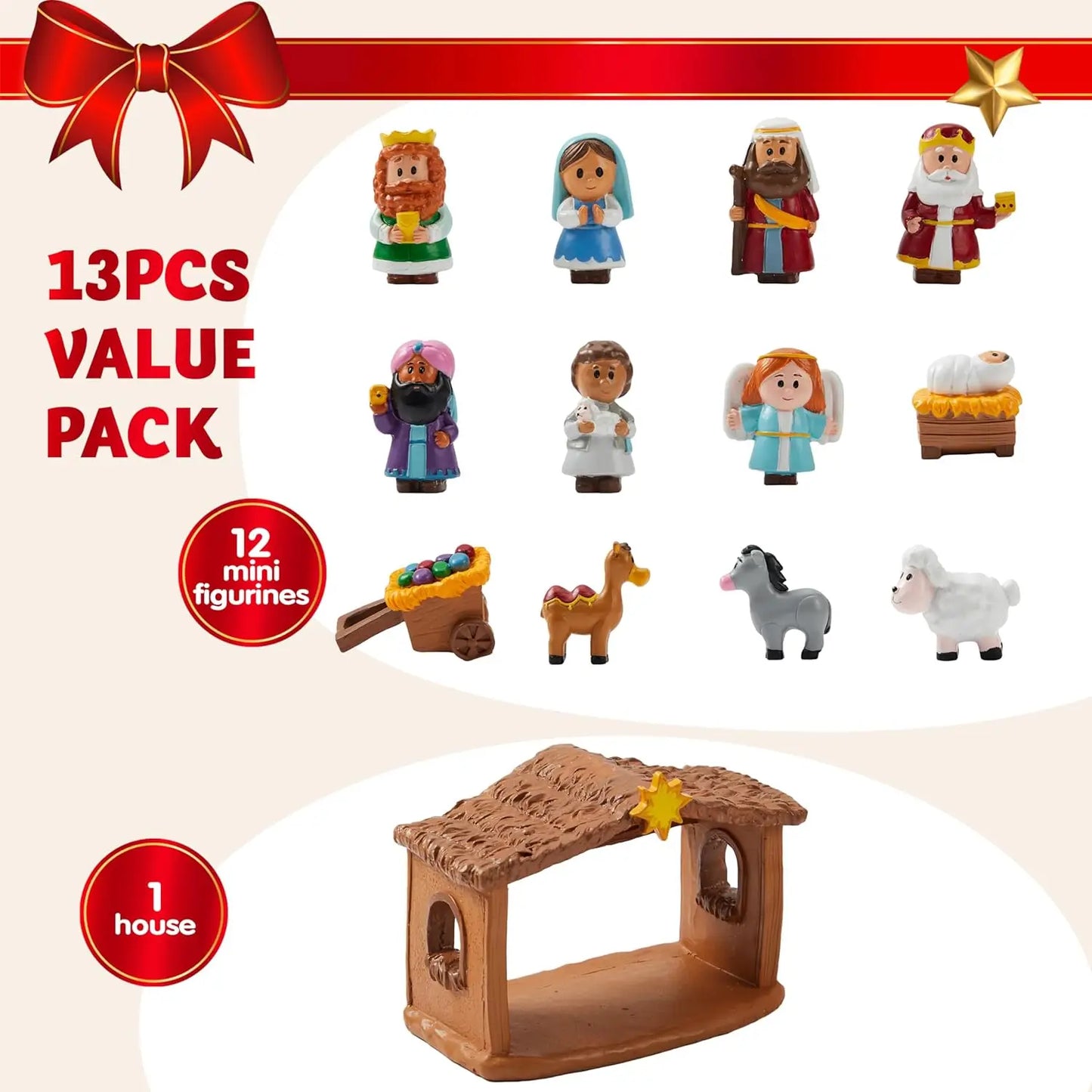 Joyfy 13 Piece Nativity Playset Mini Figures For Kids Christmas Manger Scene Decor