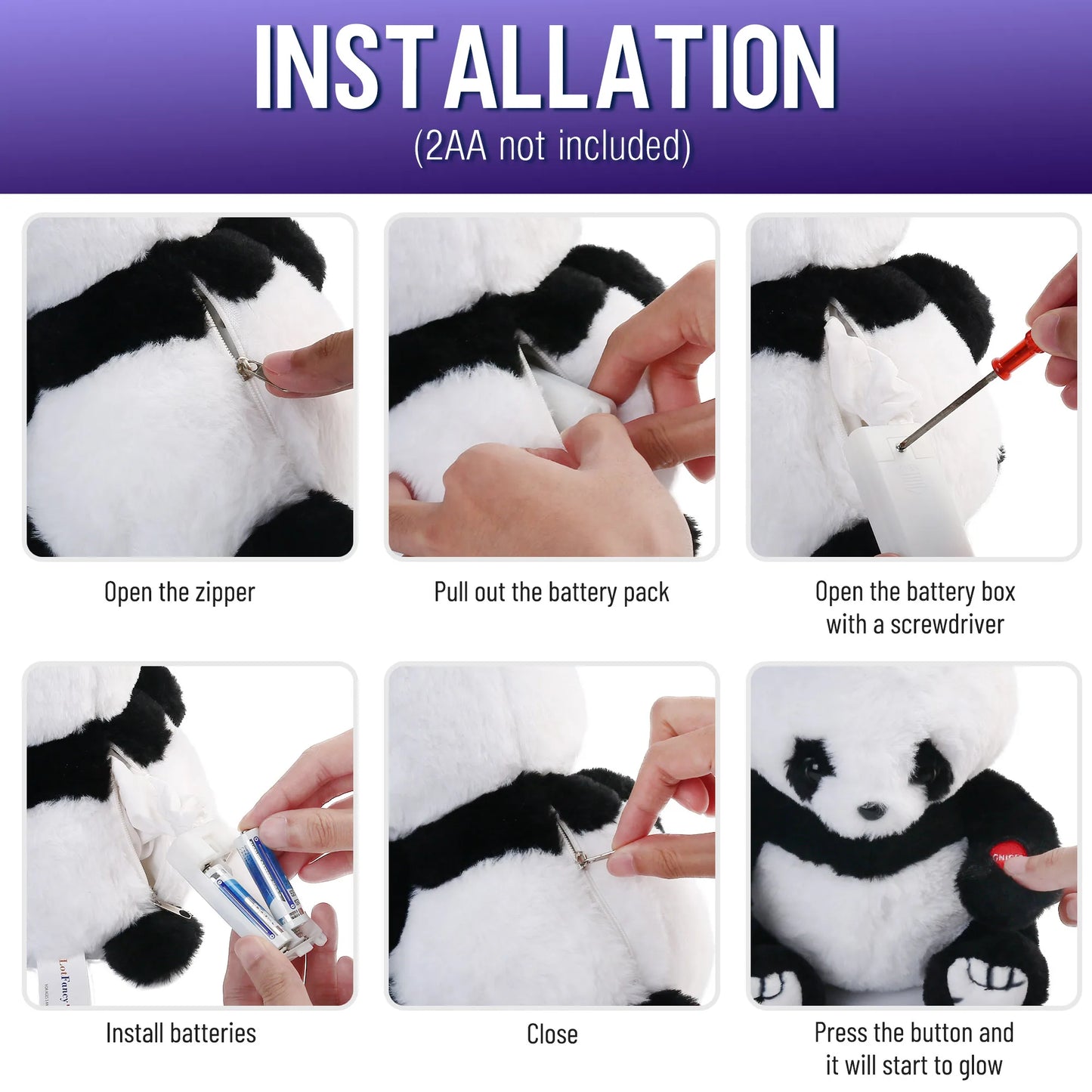 NONECN Light Up PandaBear Plush Toy With LED For Kids