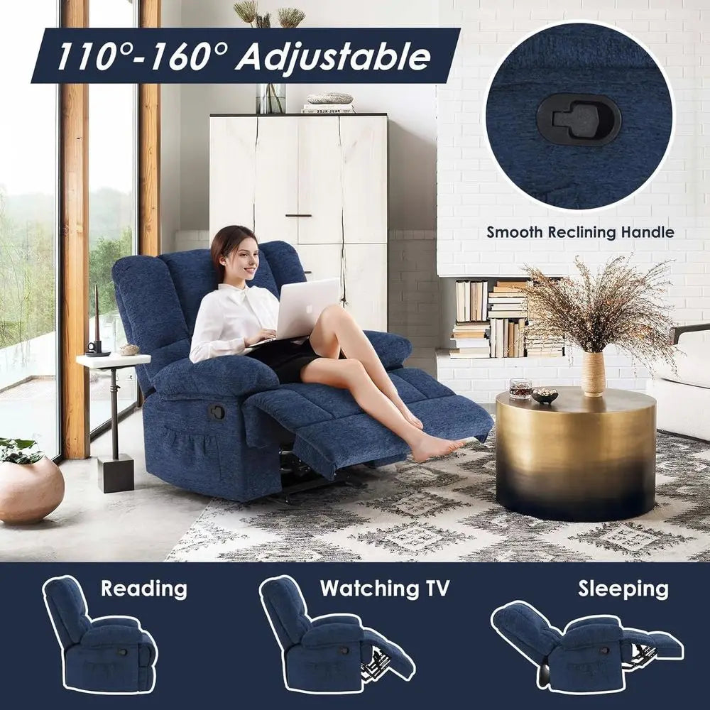 Oversized Rocker Recliner Chair With Adjustable Backrest