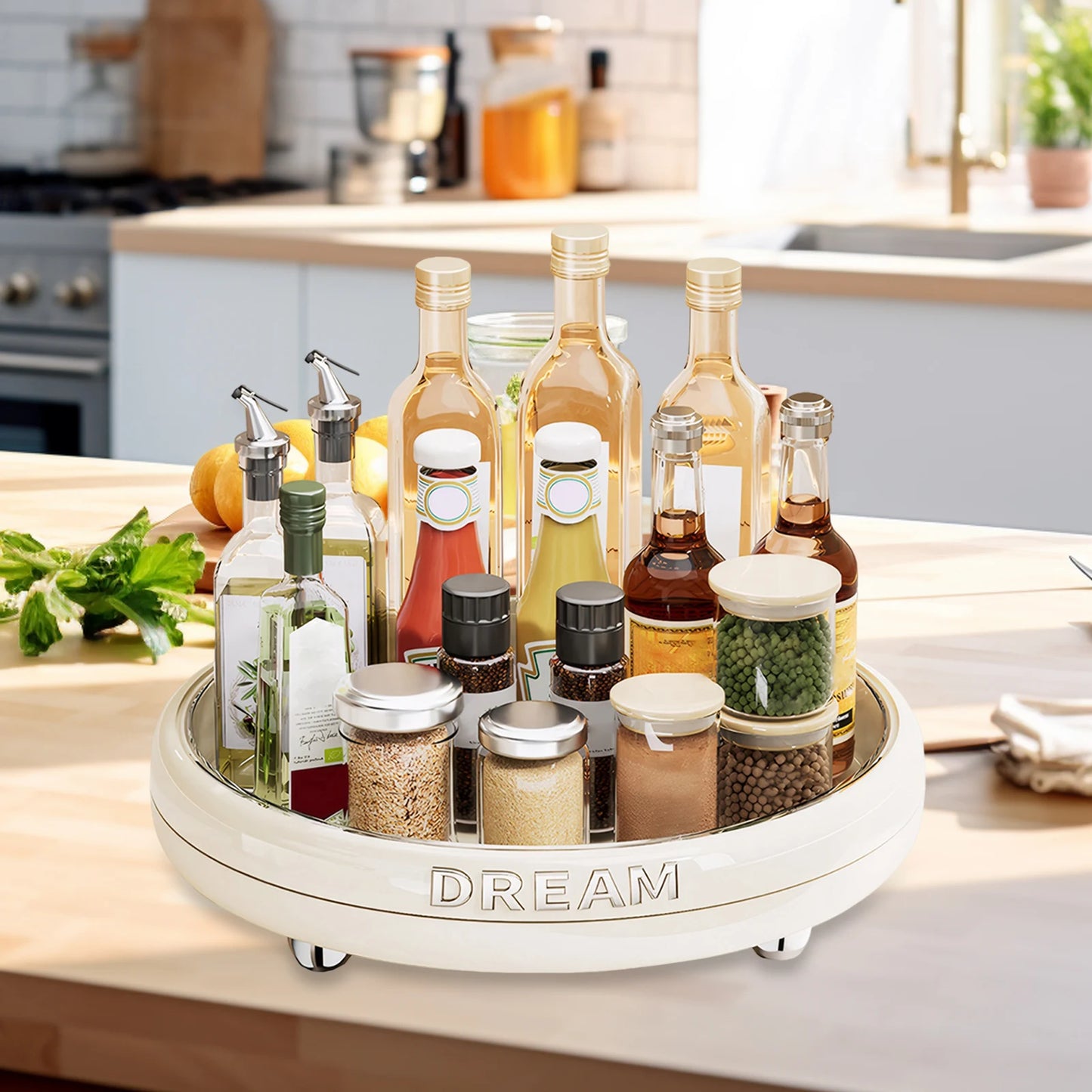 Rotating Kitchen Storage Tray Spice Organizer Plastic Condiment Rack