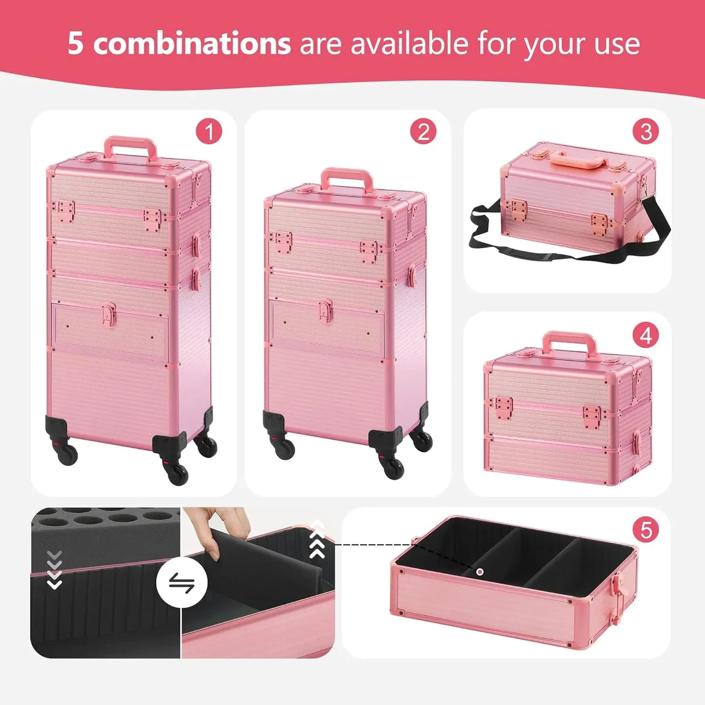 XMSJ Rolling Makeup Case On Wheels 4 In 1 Professional