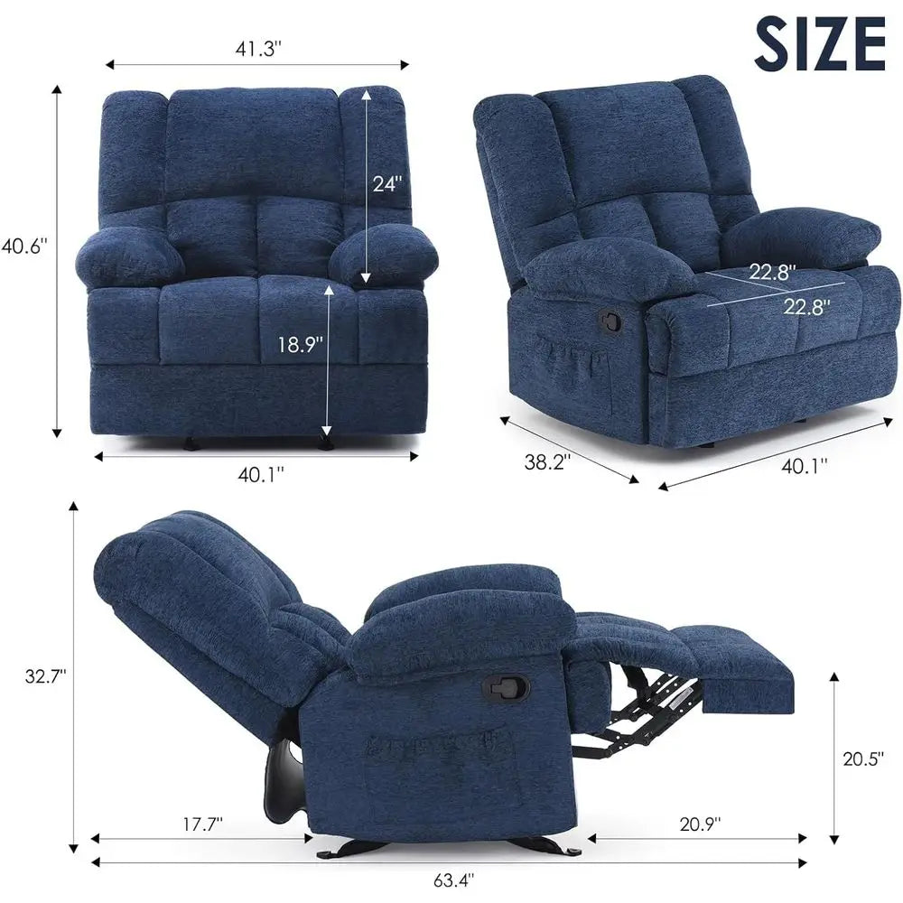 Oversized Rocker Recliner Chair With Adjustable Backrest
