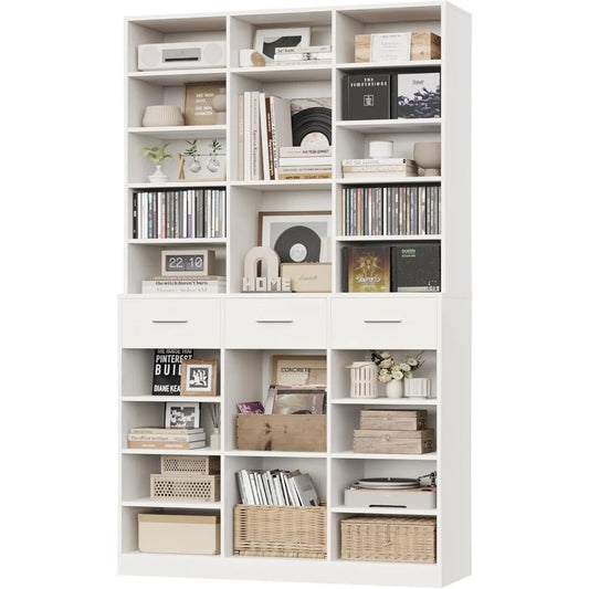GUANGBAI Tall 9 Tier Bookcase With Drawers Modern Wood