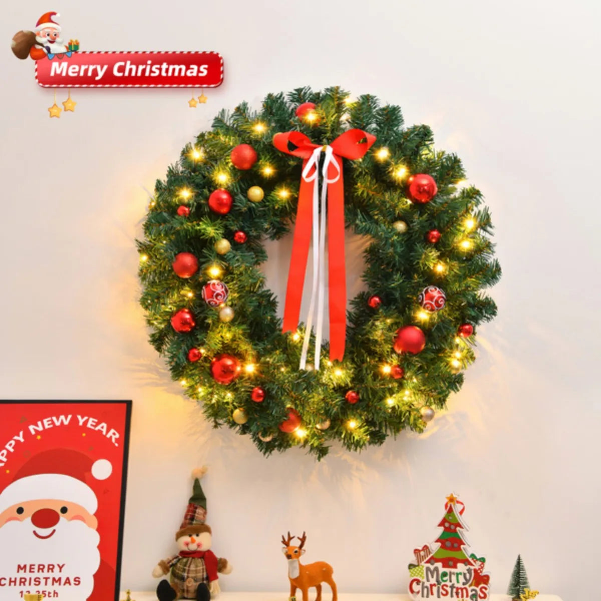 FangNymphCN Lighted Christmas Wreath Indoor Front Door Decor For Holidays