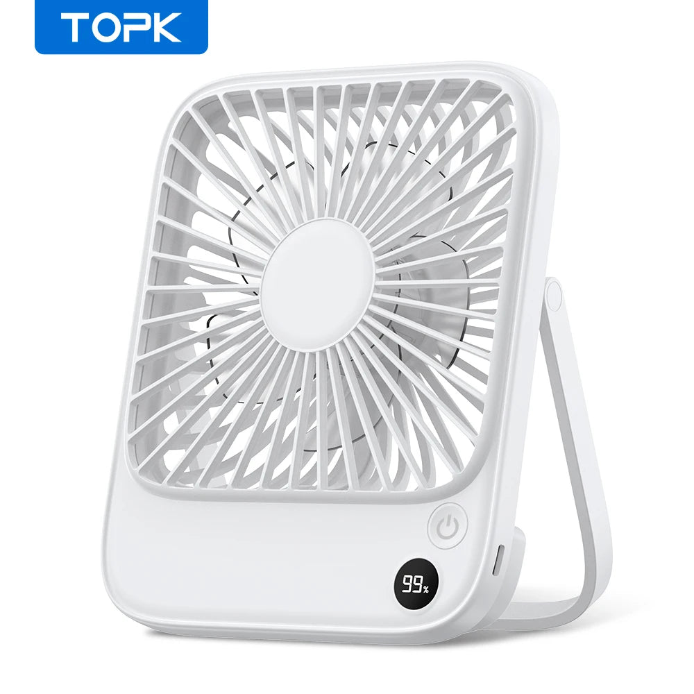 TOPK Rechargeable Portable Fan 2000mAh USB Desk Fan For Camping