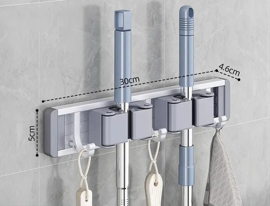 Mop And Broom Organizer Wall Mounted Mop Holder Rack With 5 Hooks