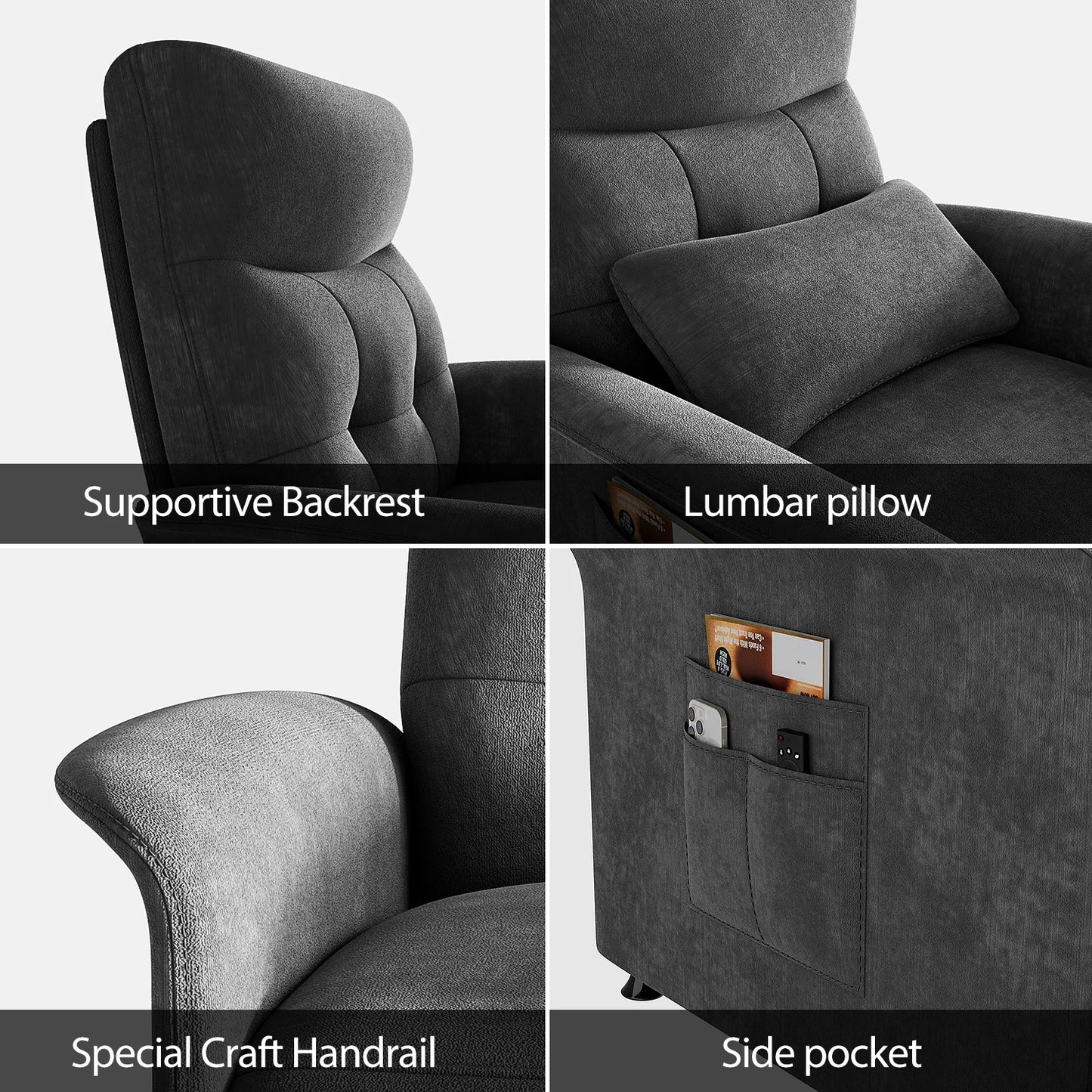Power Recliner Chair Heated Massage Theater Seating Fabric