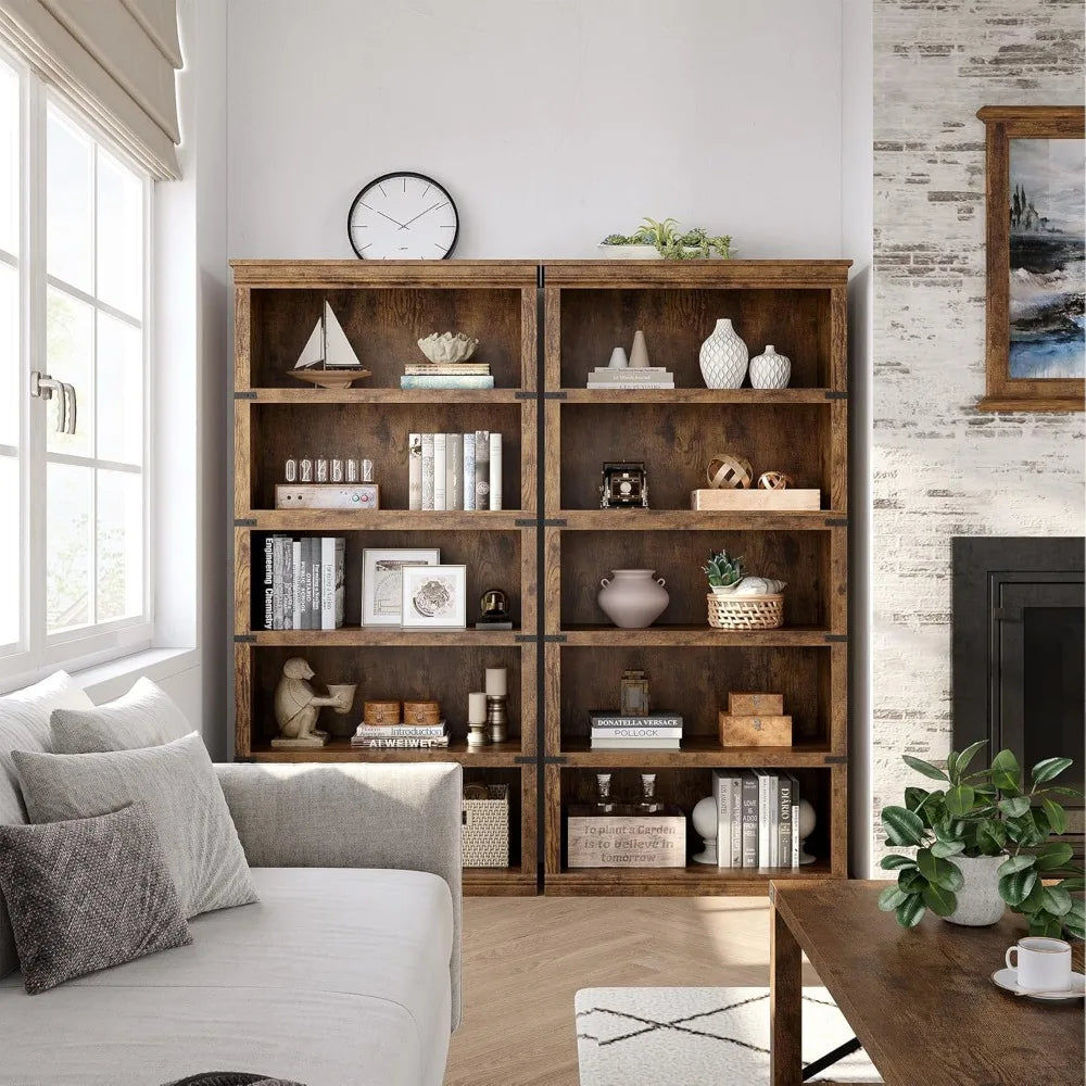 ANGDUO Farmhouse 5 Tier Bookcase With Storage Shelf