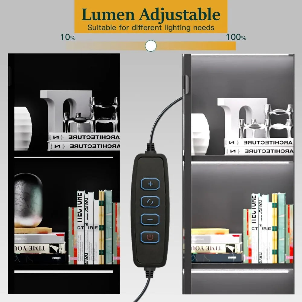 XMSJ Display Cabinet With Glass Doors LED Lighting Adjustable Shelves