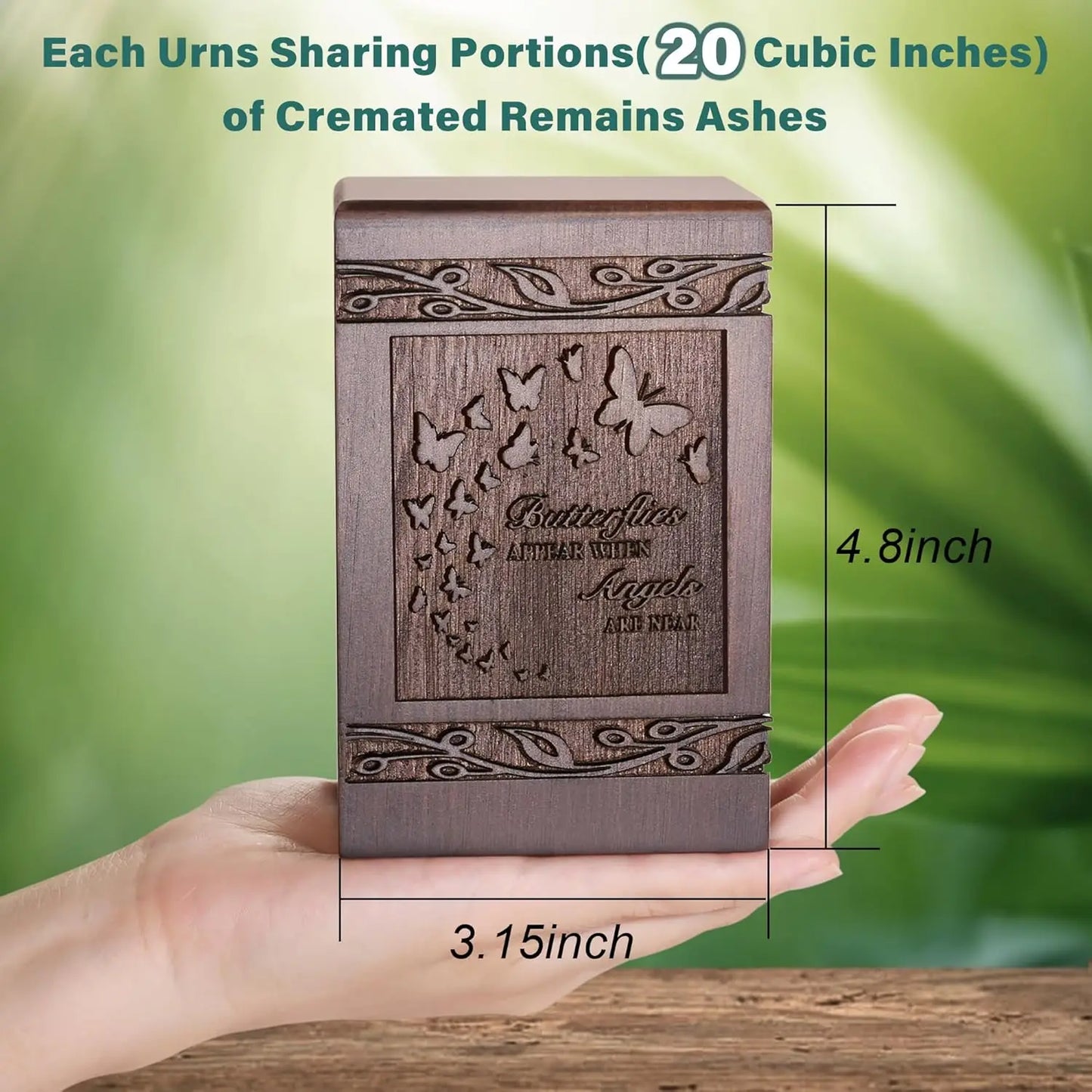 Wooden Carved Butterfly Urn For Human And Pet Ashes Memorial
