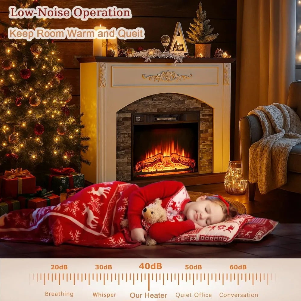 Farmhouse Style TV Stand With Electric Fireplace And Stone Surround