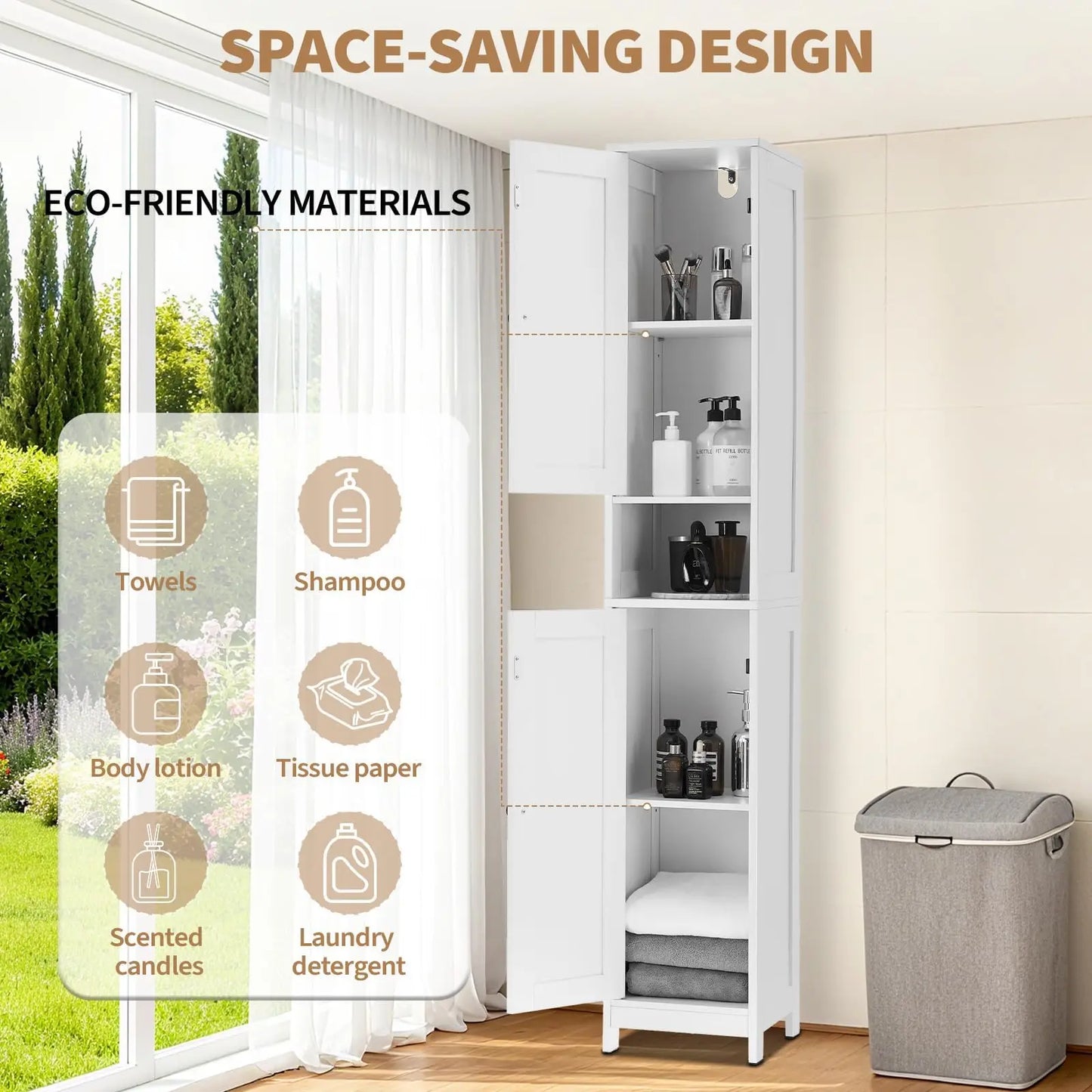HiMISS Anti-Tip Bathroom Storage Cabinet With Adjustable Shelves