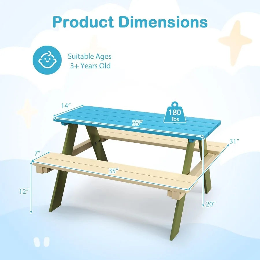 XIUWO Kids Picnic Table with Benches Outdoor Patio Set