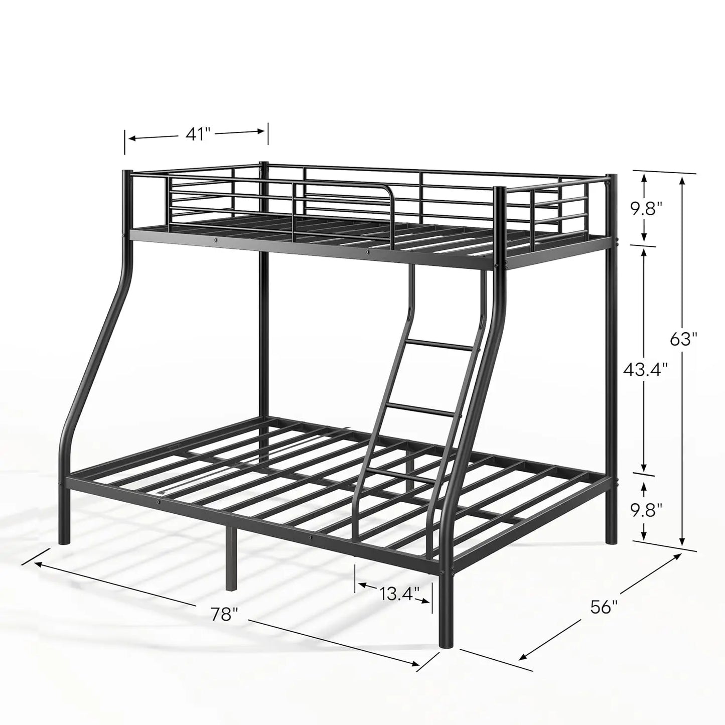 Heavy Duty Metal Bunk Bed With Angled Ladder For Teens